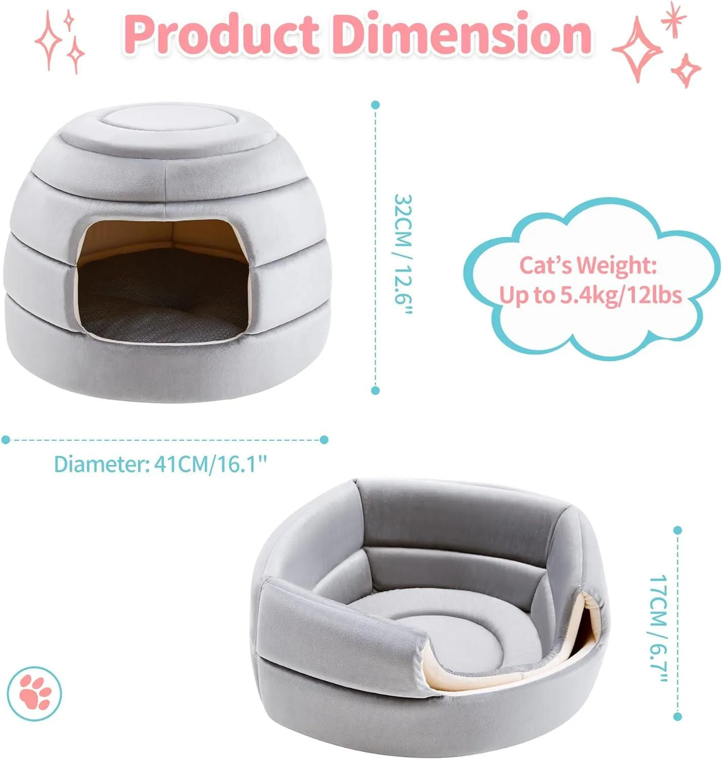 2-in-1 Foldable Cat Houses with Removable & Washable Cushion