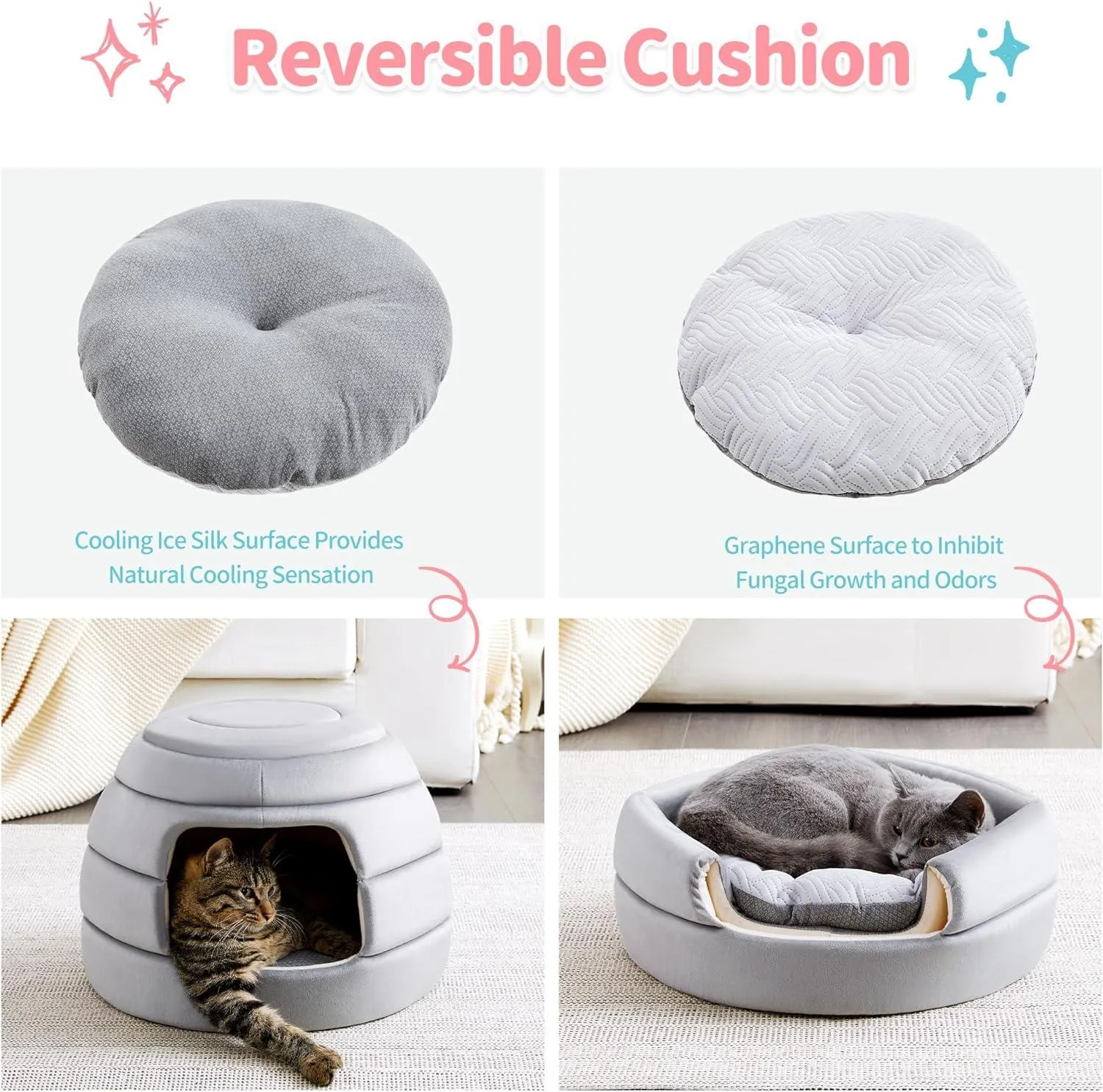 2-in-1 Foldable Cat Houses with Removable & Washable Cushion