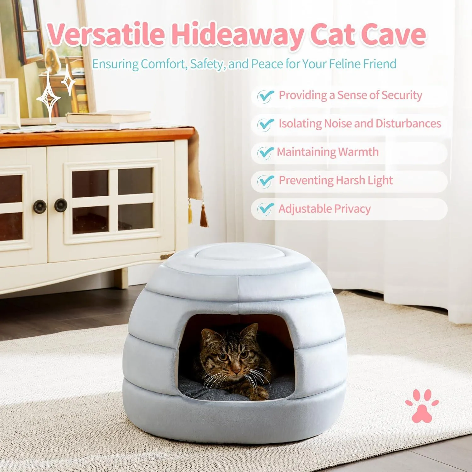 2-in-1 Foldable Cat Houses with Removable & Washable Cushion