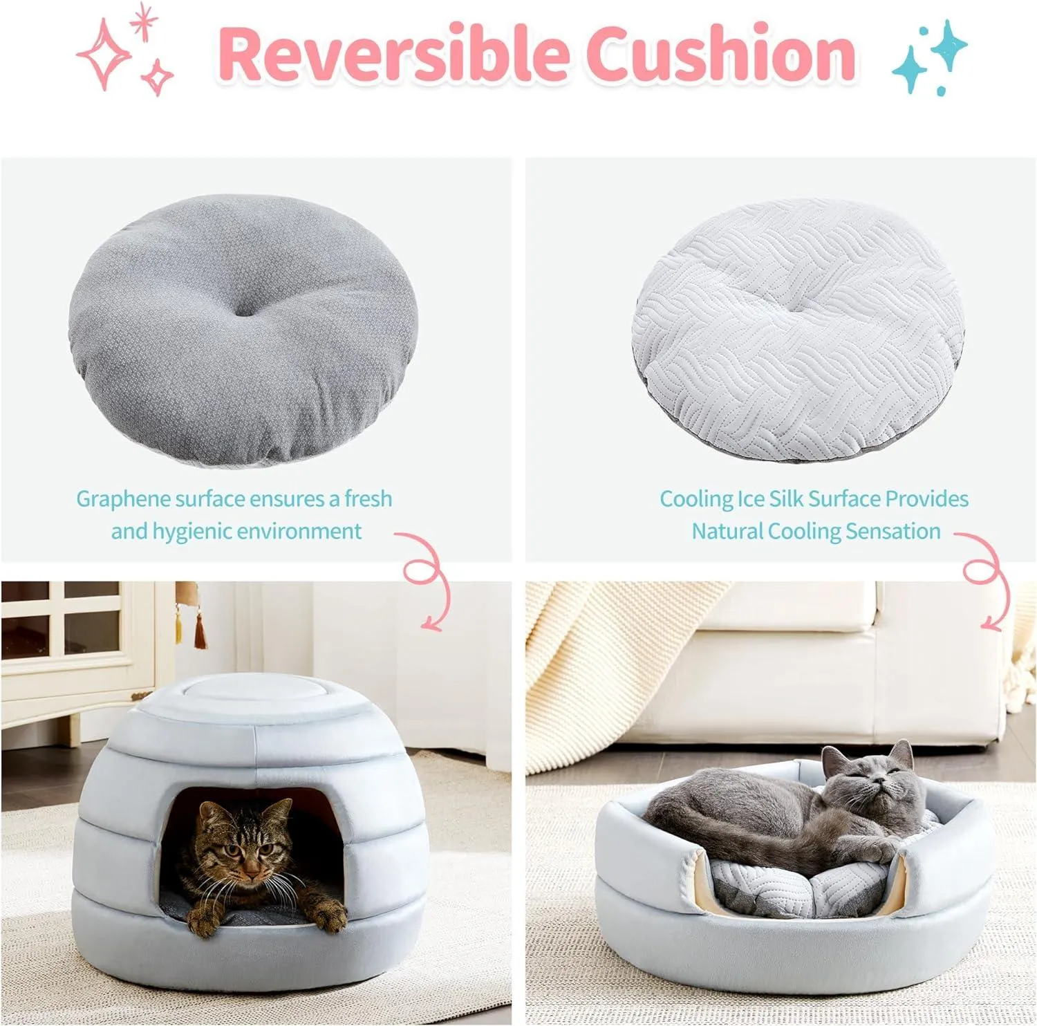2-in-1 Foldable Cat Houses with Removable & Washable Cushion