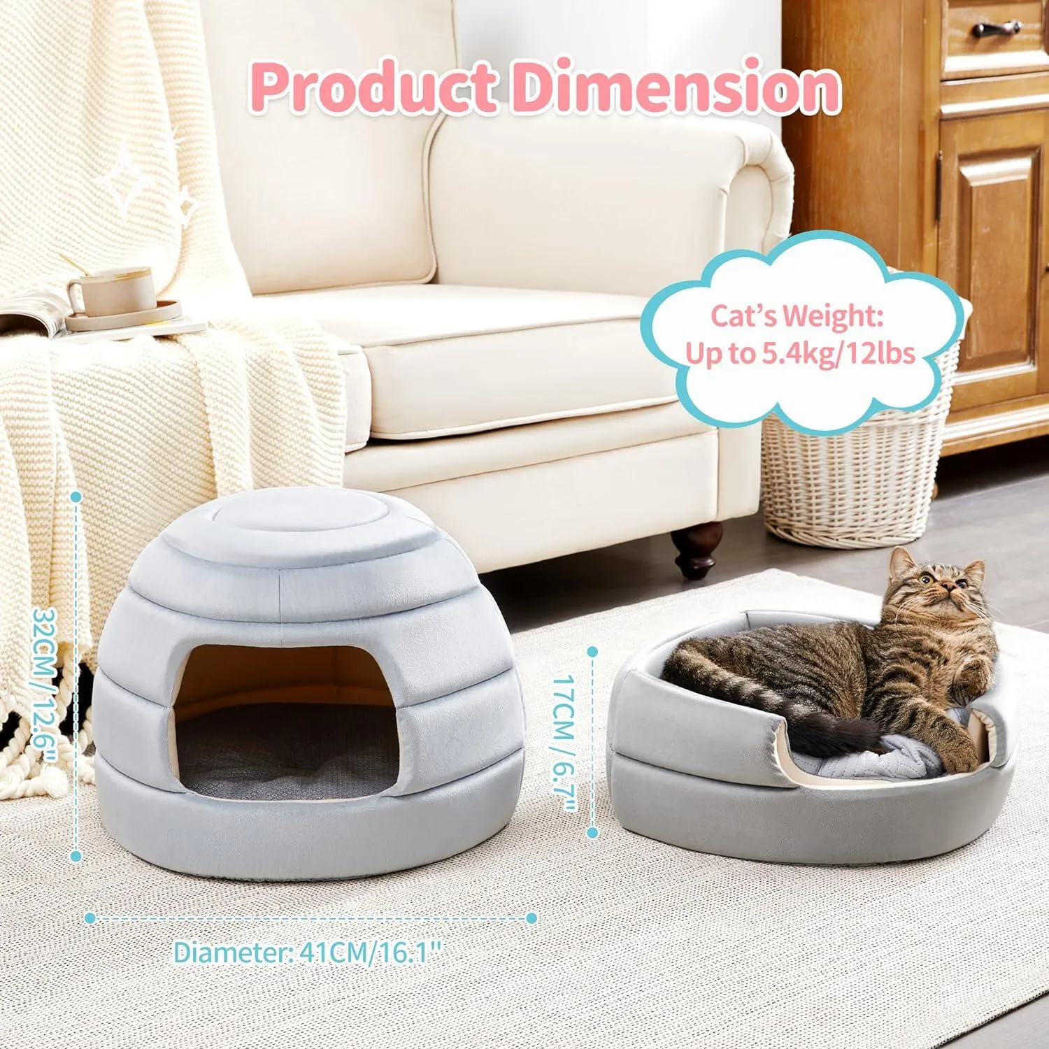 2-in-1 Foldable Cat Houses with Removable & Washable Cushion