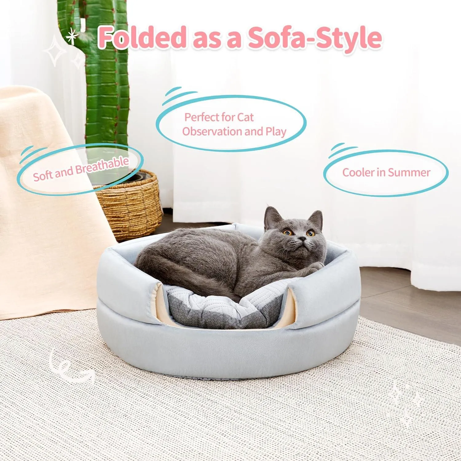 2-in-1 Foldable Cat Houses with Removable & Washable Cushion