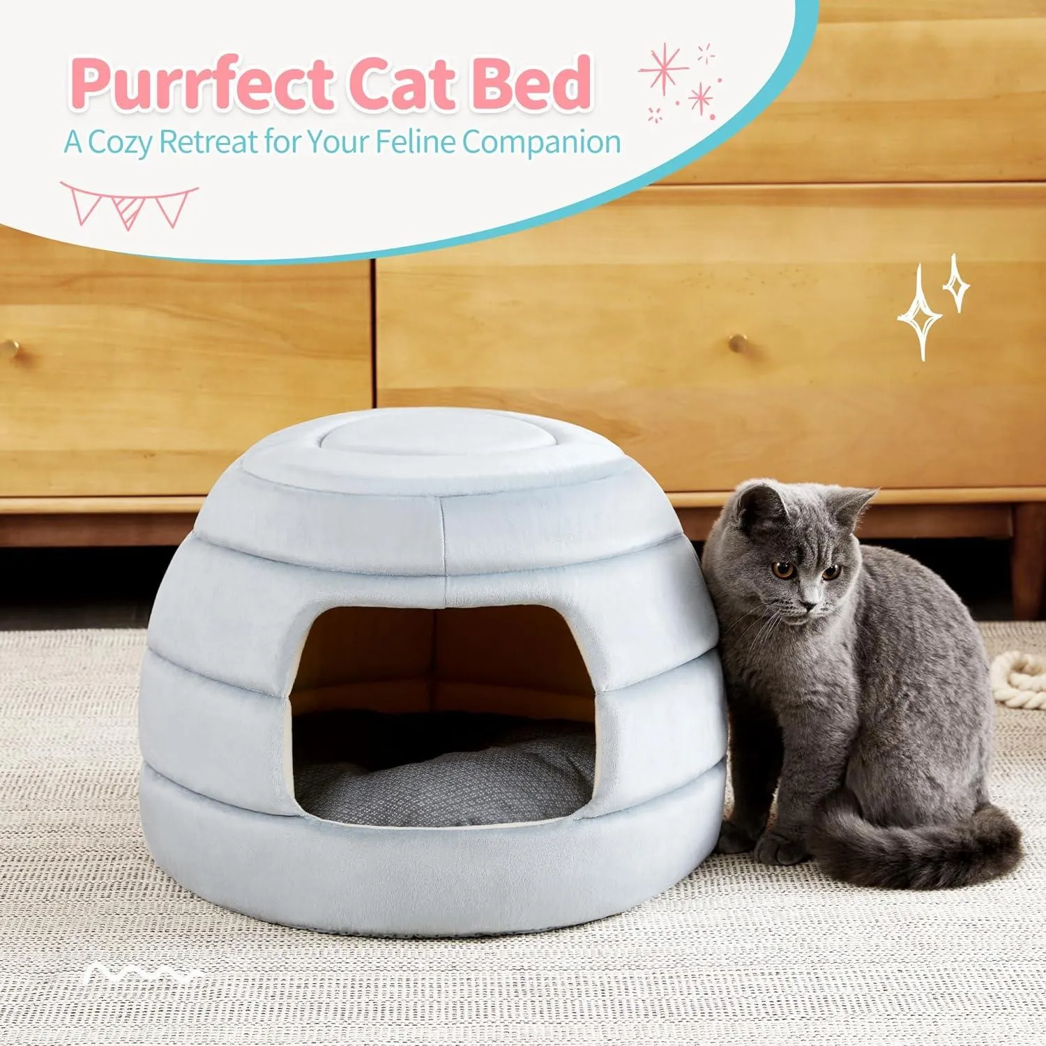2-in-1 Foldable Cat Houses with Removable & Washable Cushion
