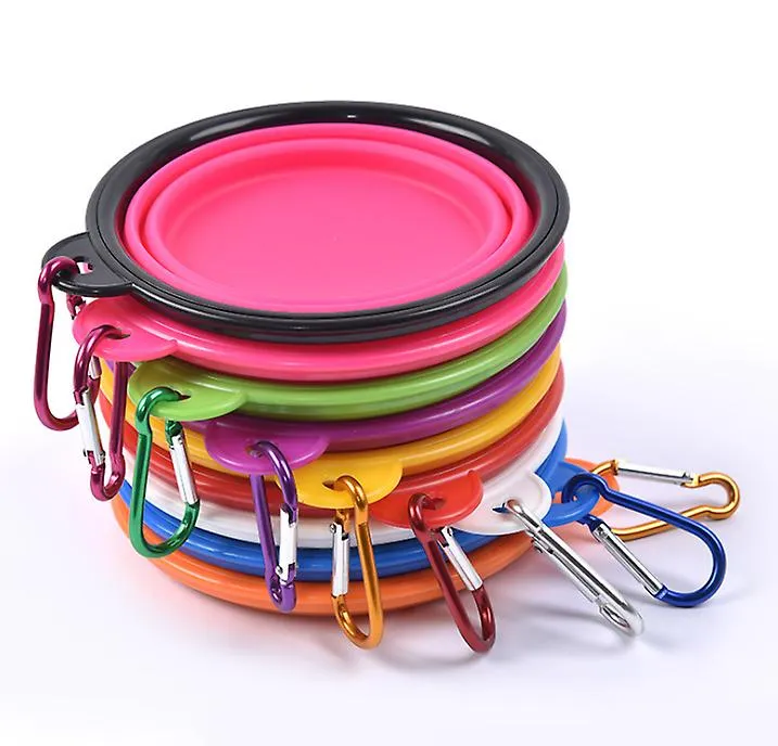 2Pcs S 350ml green Portable Outdoor Pet feed bowl Foldable Silicone travel Bowl AZ11348