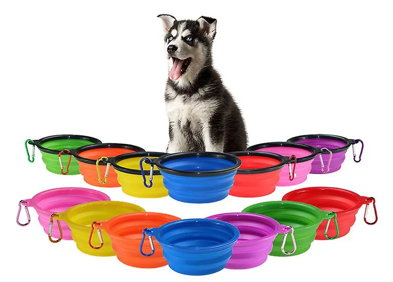 2Pcs S 350ml green Portable Outdoor Pet feed bowl Foldable Silicone travel Bowl AZ11348
