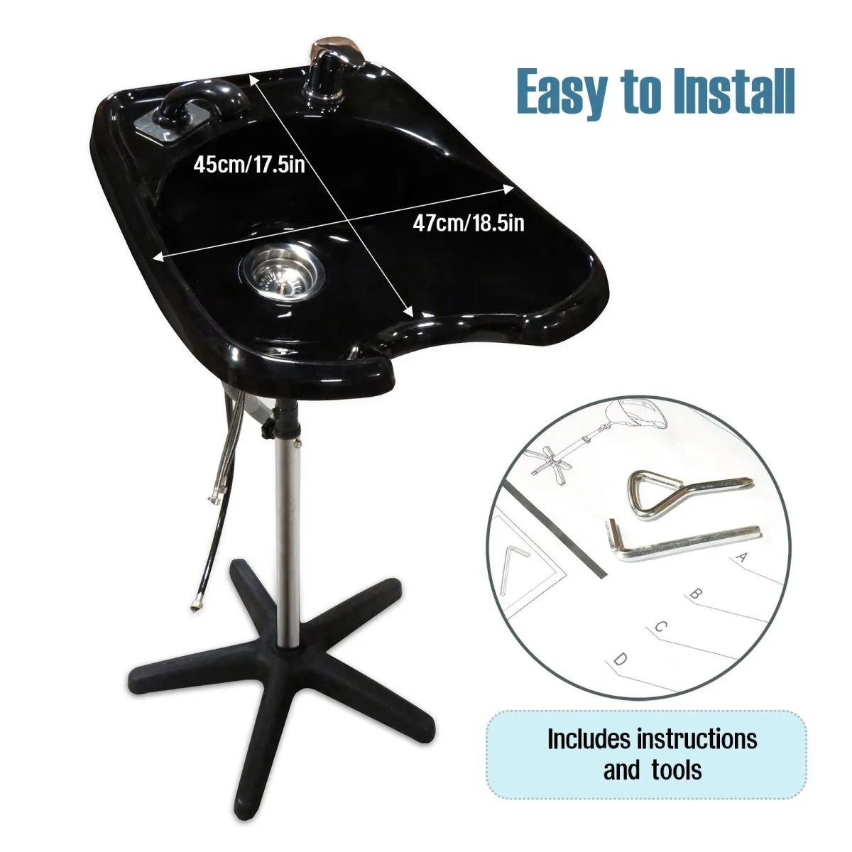 Adjustable Salon Shampoo Basin Bowl Sink with Accessories - 210B