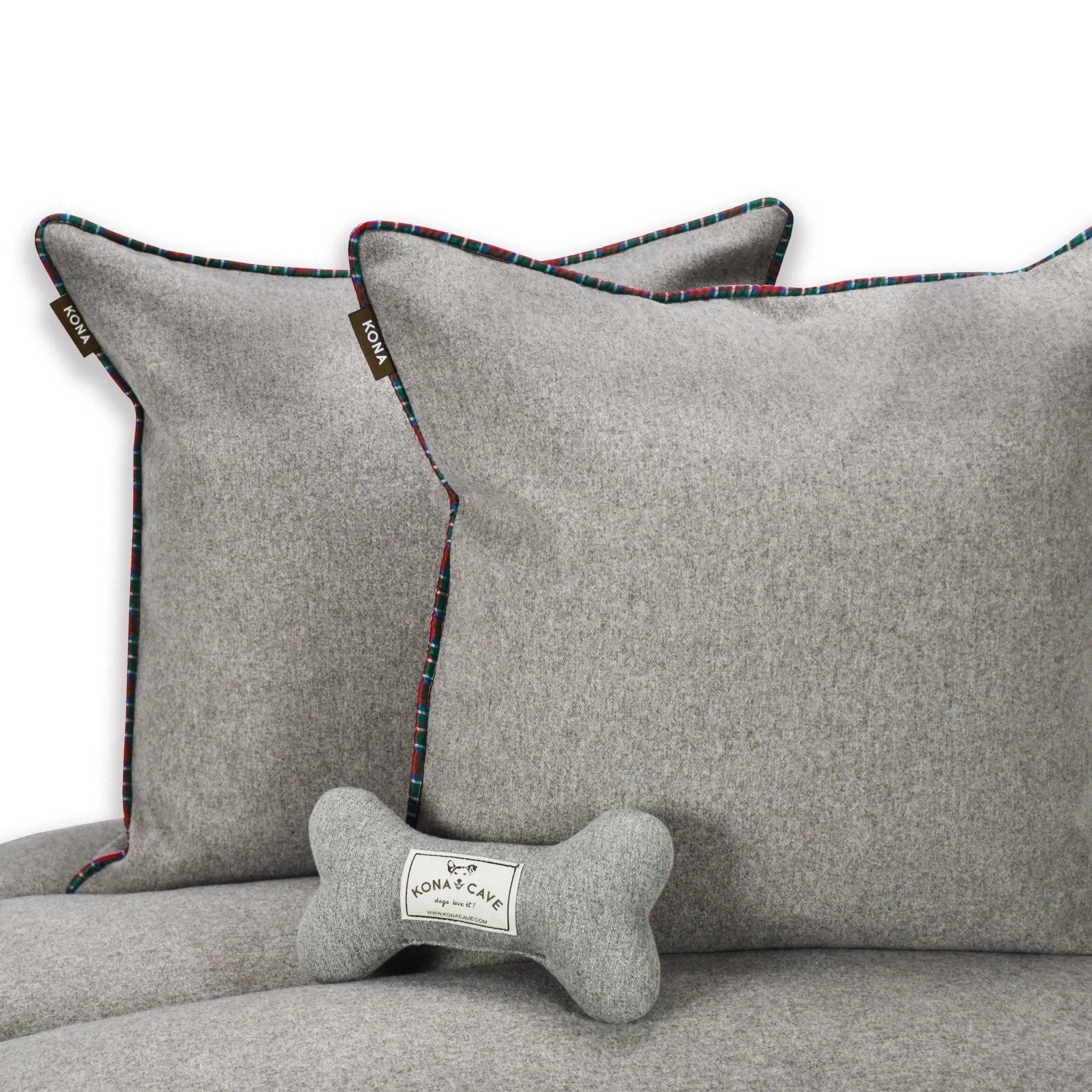 Christmas Doggy Décor Bed Set - Grey Flannel with Red Royal Stewart Tartan Holiday Trim