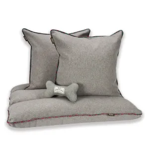Christmas Doggy Décor Bed Set - Grey Flannel with Red Royal Stewart Tartan Holiday Trim