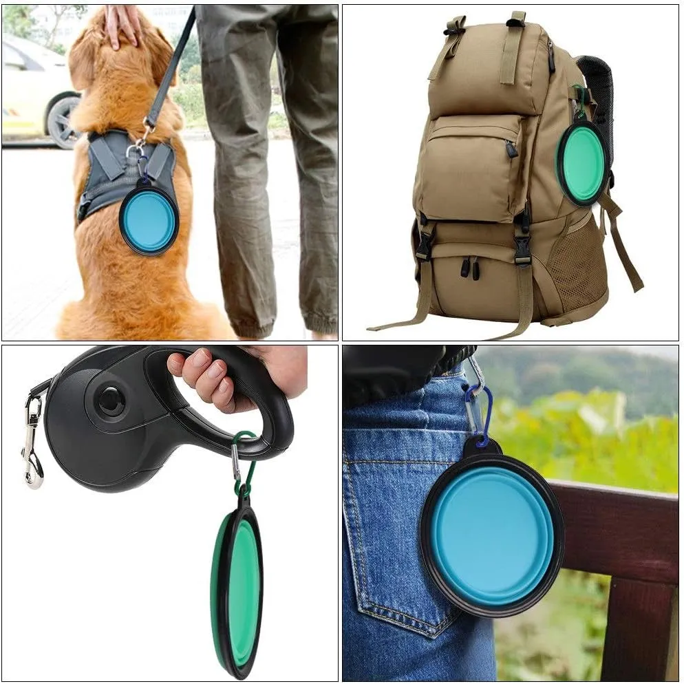 Collapsible Pet Bowl Dog Bowls 2 Pack, Portable Silicone Pet Feeder, Foldable Expandable for Dog/Cat Food Water Feeding, Travel Bowl for Camping (Light Blue Light Green)