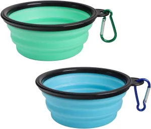 Collapsible Pet Bowl Dog Bowls 2 Pack, Portable Silicone Pet Feeder, Foldable Expandable for Dog/Cat Food Water Feeding, Travel Bowl for Camping (Light Blue Light Green)