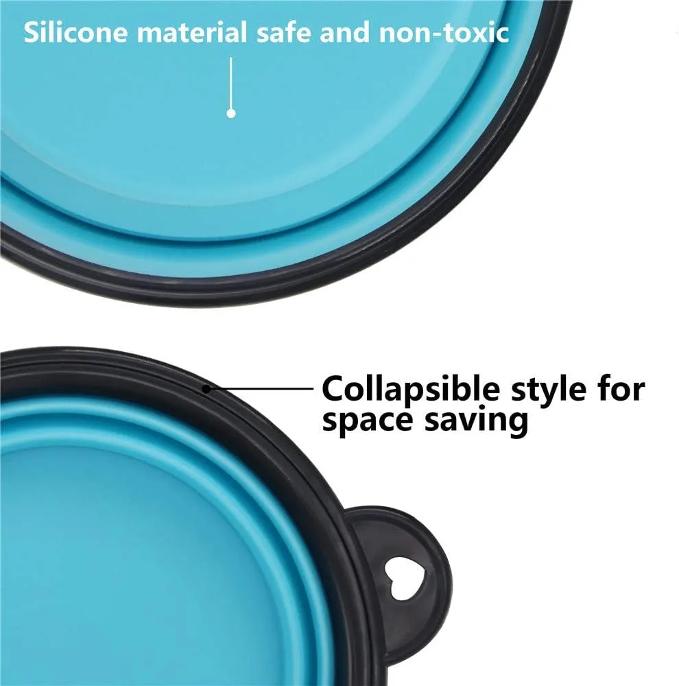 Collapsible Pet Bowl Dog Bowls 2 Pack, Portable Silicone Pet Feeder, Foldable Expandable for Dog/Cat Food Water Feeding, Travel Bowl for Camping (Light Blue Light Green)