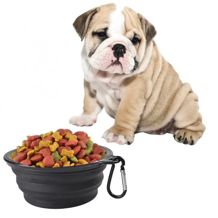 Compact Silicone Travel Pet Bowl - Foldable Feeding Dish for Puppies, Random Color Selection, 13cm Diameter