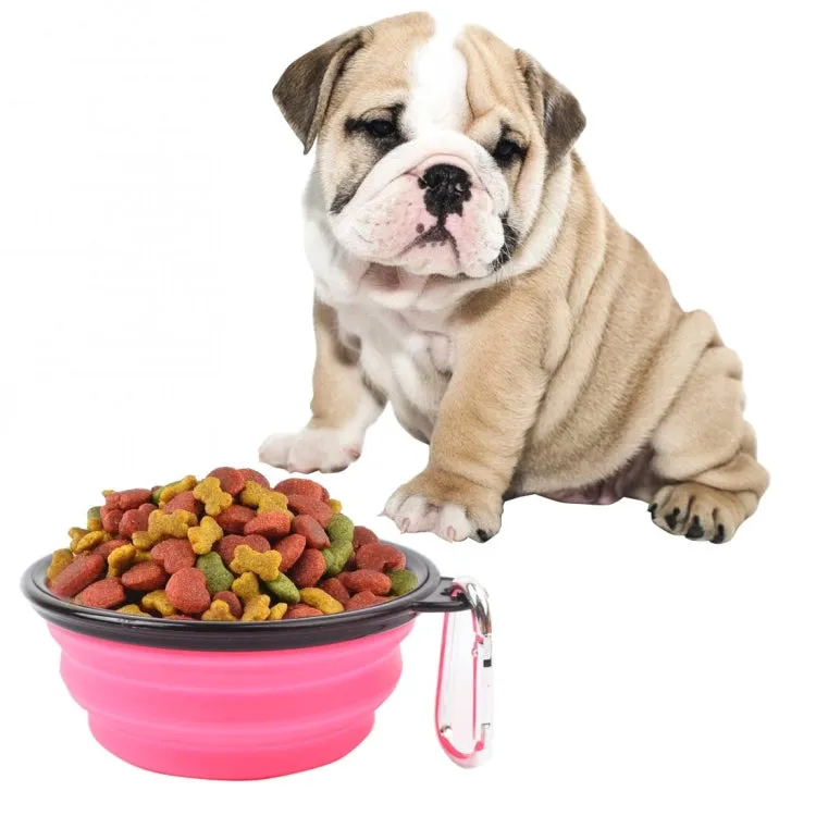 Compact Silicone Travel Pet Bowl - Foldable Feeding Dish for Puppies, Random Color Selection, 13cm Diameter