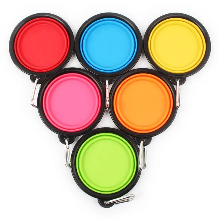 Compact Silicone Travel Pet Bowl - Foldable Feeding Dish for Puppies, Random Color Selection, 13cm Diameter