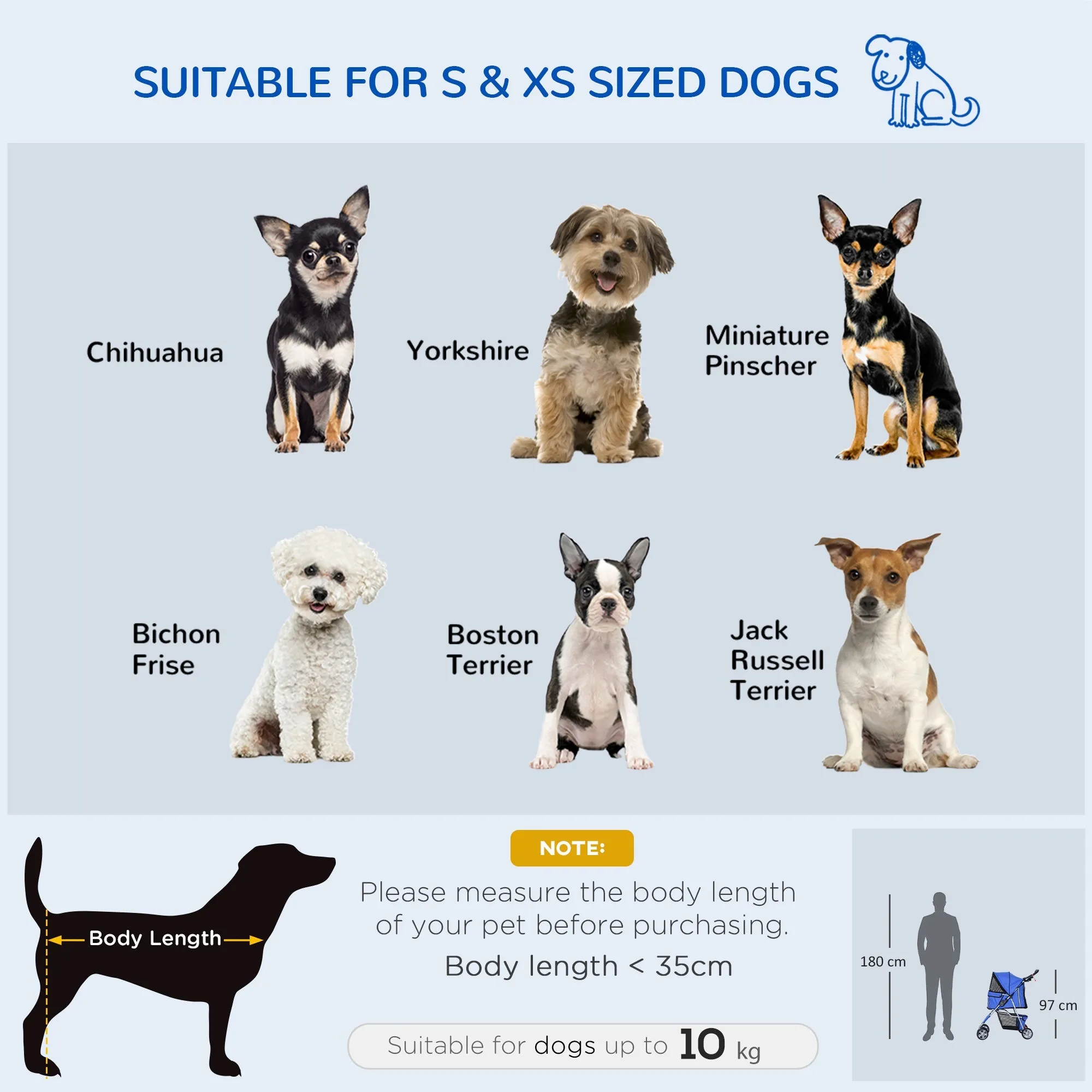 Dog Stroller with Rain Cover for Small Miniature Dogs Folding Pet Pram with Cup Holder Storage Basket Reflective Strips Blue