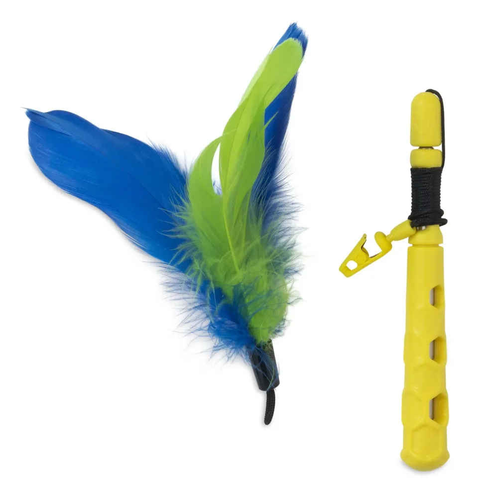 JW Flutter Ee Feathers Telescopic Wand Toy for Cats (Yellow)