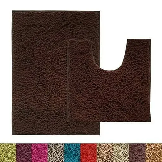 Lushomes Bathroom Mat Set: High GSM Floor Mat with Microfiber, Anti-Skid & Contour Footmat, Dark Brown, Single Piece"