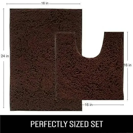 Lushomes Bathroom Mat Set: High GSM Floor Mat with Microfiber, Anti-Skid & Contour Footmat, Dark Brown, Single Piece"