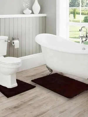 Lushomes Bathroom Mat Set: High GSM Floor Mat with Microfiber, Anti-Skid & Contour Footmat, Dark Brown, Single Piece"