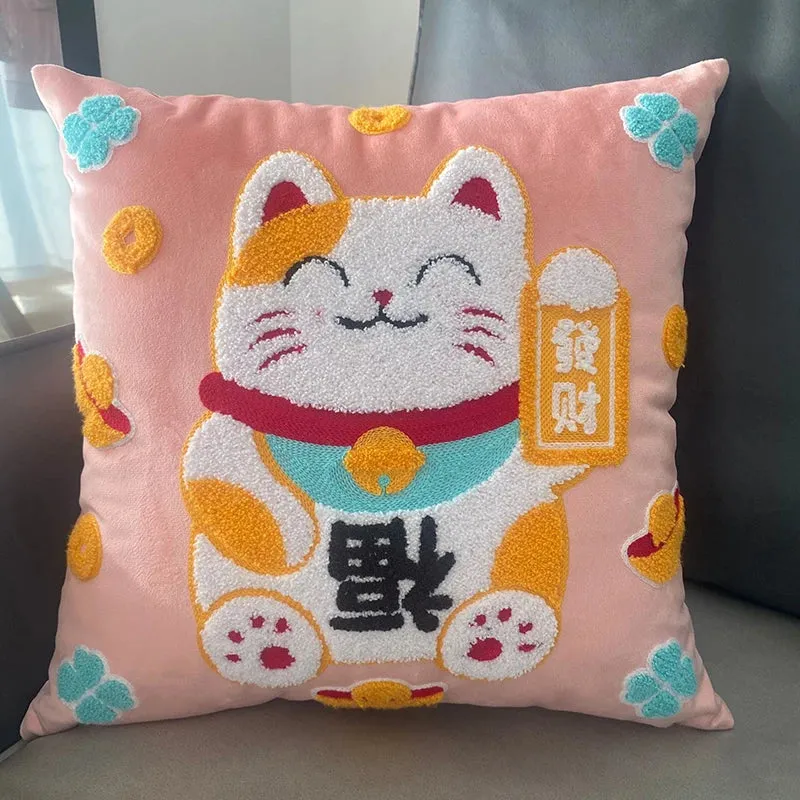 Luxury Lucky Cat Manekineko Plush Pillow Cushion