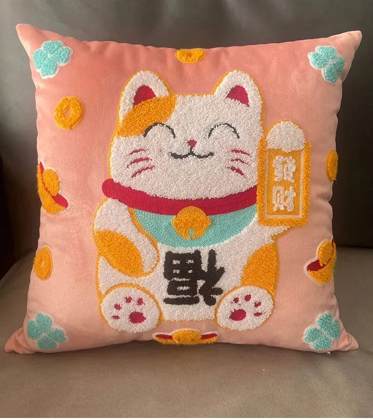 Luxury Lucky Cat Manekineko Plush Pillow Cushion