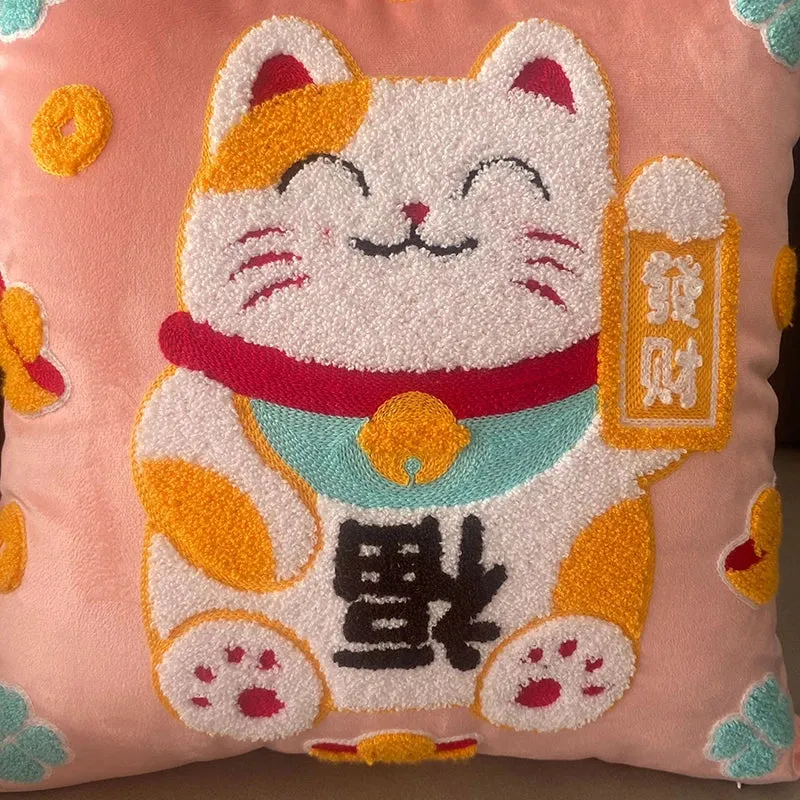 Luxury Lucky Cat Manekineko Plush Pillow Cushion