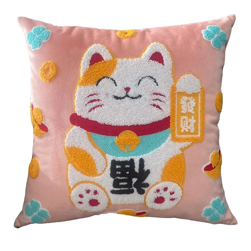 Luxury Lucky Cat Manekineko Plush Pillow Cushion