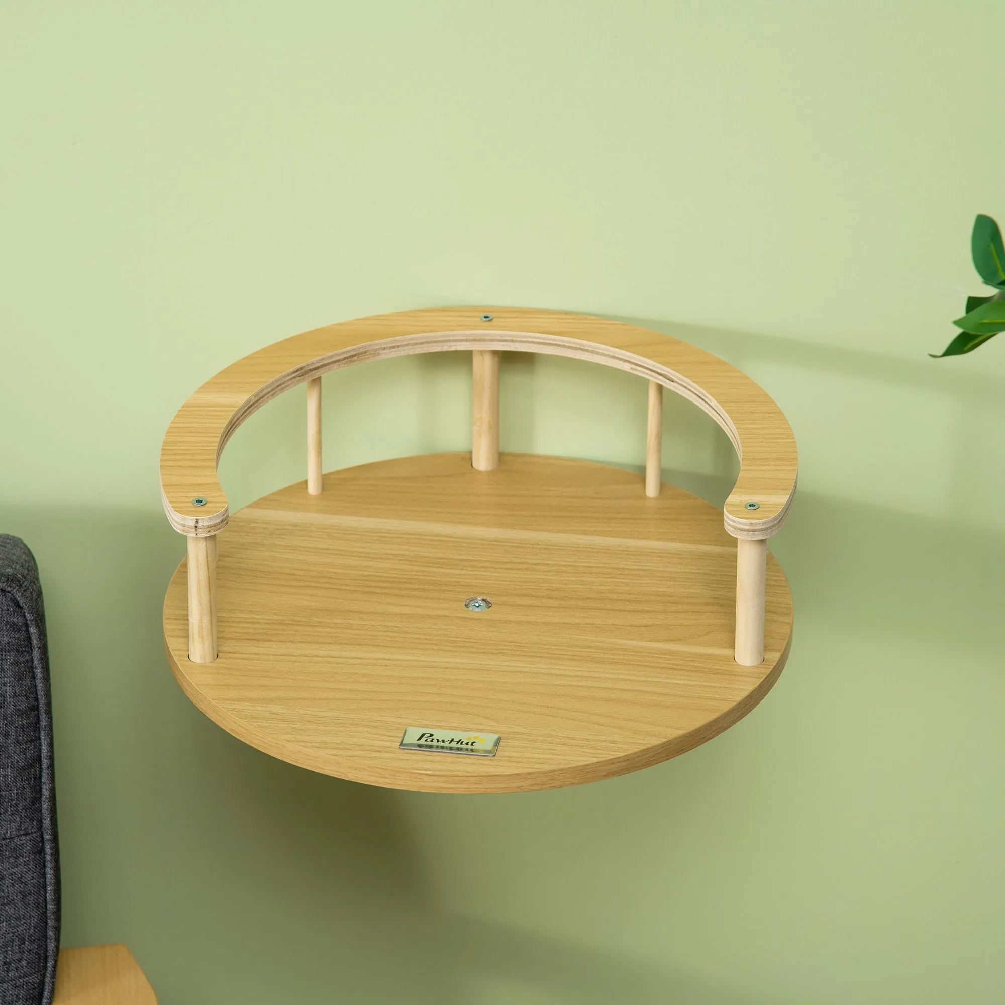 PawHut Cat Shelf Wall Mounted Cat Tree with Cushion, Guardrails 34 x 34 x 10.5cm