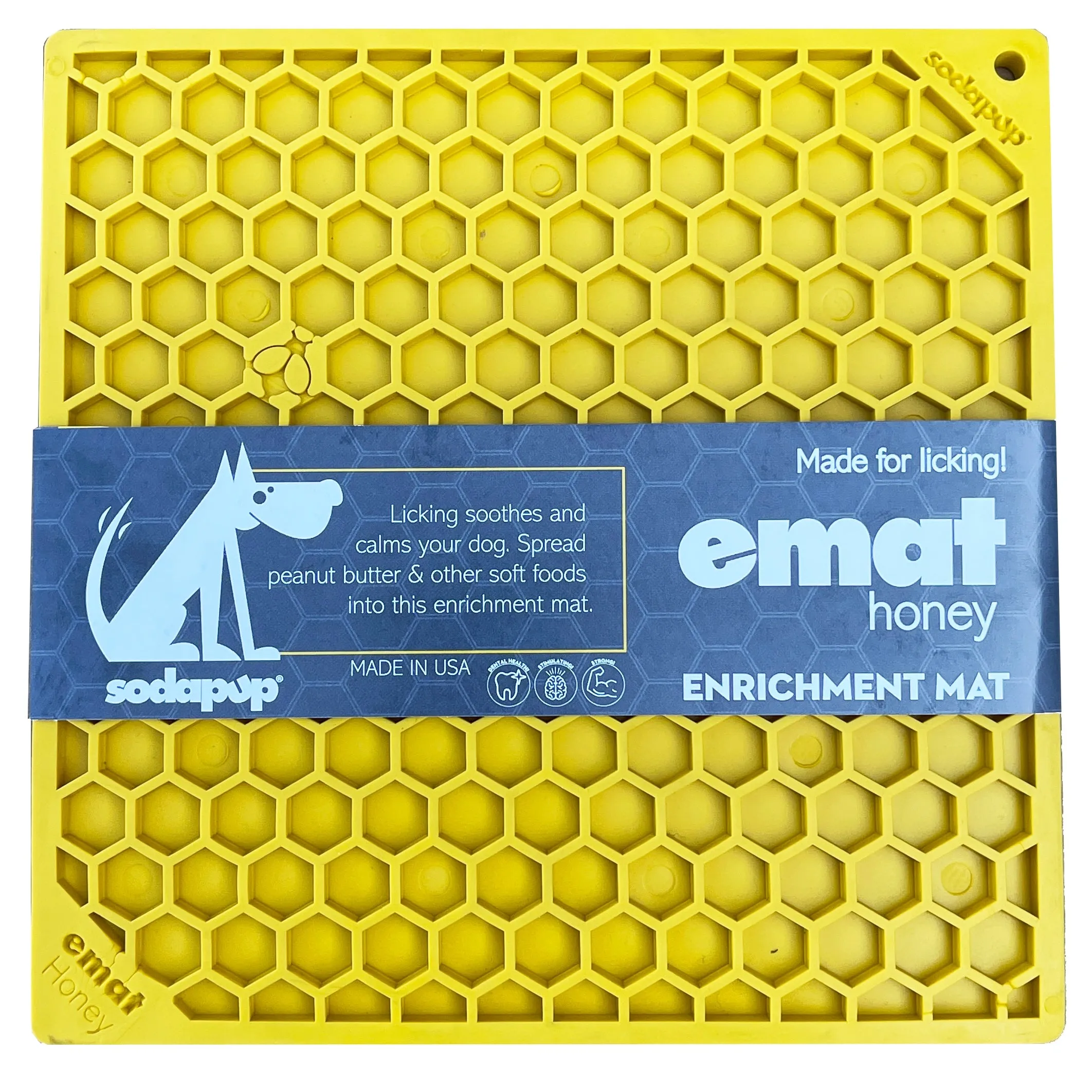 Yellow Honeycomb Slow Feeder Lick Mat for Dogs